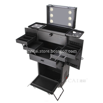 Makeup Trolley Case With Lights Aluminum Cosmetic Makeup Case Beauty Cosmetic Train Box